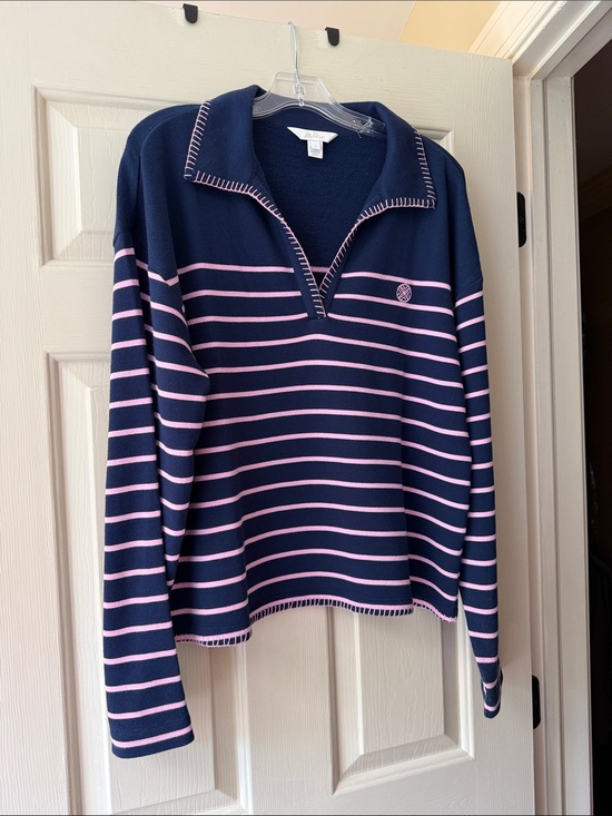 Lilly Pulitzer Sweaters - Lily Pulitzer Navy and Pink Striped Half-Zip Sweater